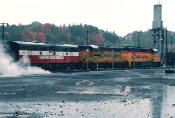 C&O and Western Maryland locomotives at Elkins WV, 1978