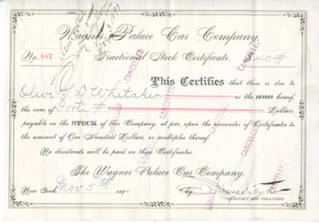 Fractional stock certificate for quantities of less than one share