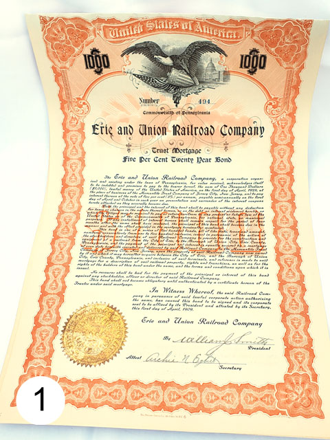 unnecessarily distorted image of Erie & Union Railroad Co bond
