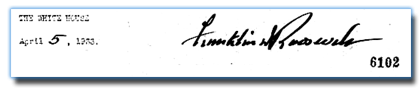 President Franklin Roosevelt's signature on Executive Order 6102 President Franklin Roosevelt's signature on Executive Order 6102