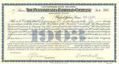 Receipts for bonds of the Pennsylvania Railroad convertible into shares