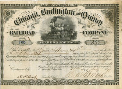 Dirty Chicago Burlington & Quincy Railroad Co stock certificate
