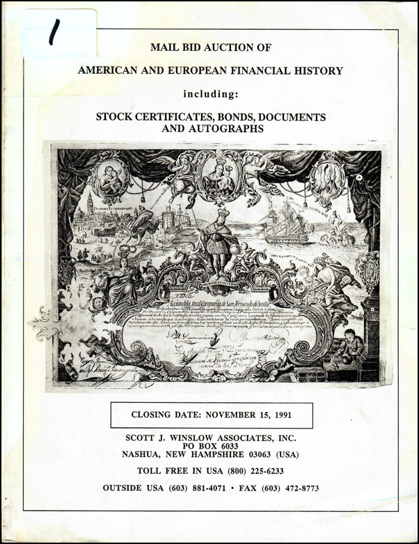 Scott J Winslow Associates auction catalog 1, November, 1991