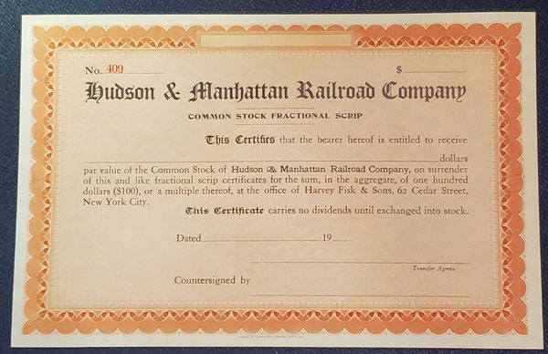 Scrip certificate with uneven exposure Scrip certificate with uneven exposure