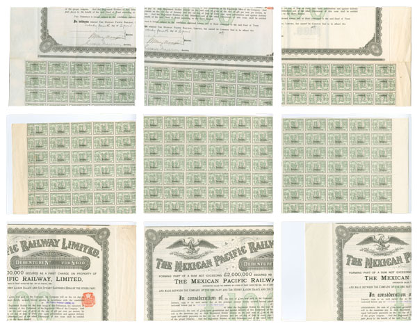 Large Mexican Railway Ltd bond scanned in nine pieces